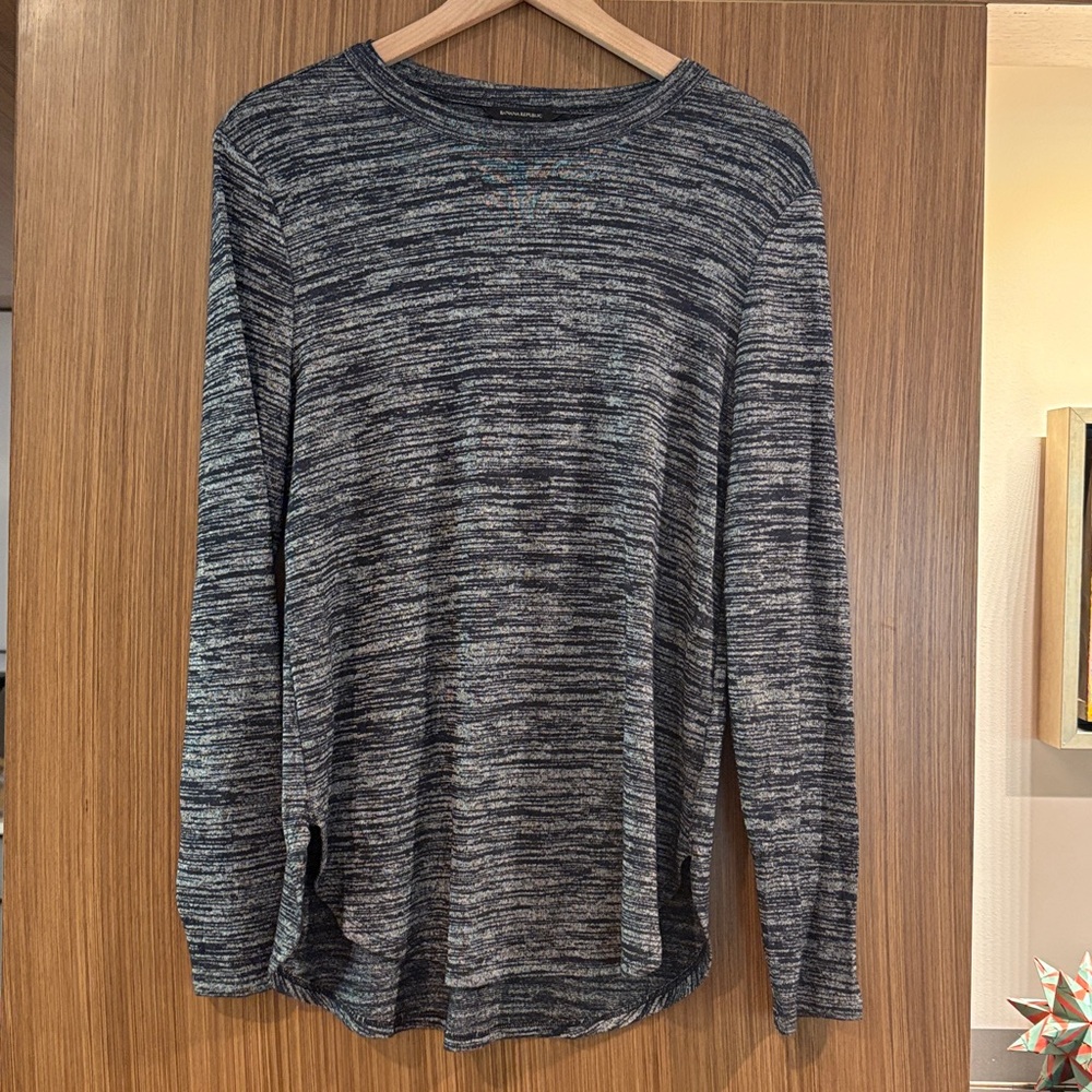 Banana Republic:  Long-sleeved Tunic-like Tee, Size M, Heathered Navy w/Gray